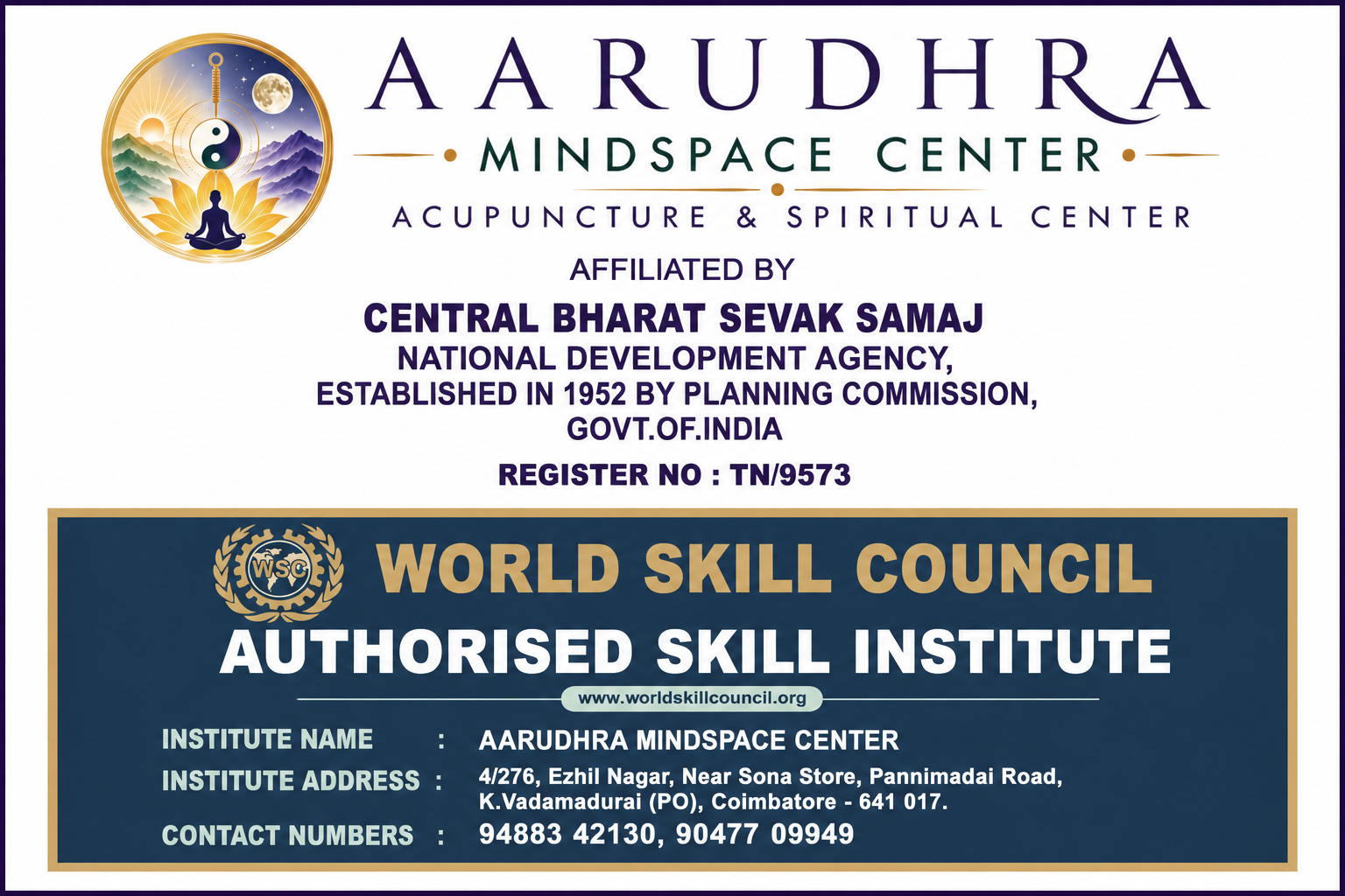 BSS & World Skill Council Affiliation Certificate - Aarudhra Mindspace Center